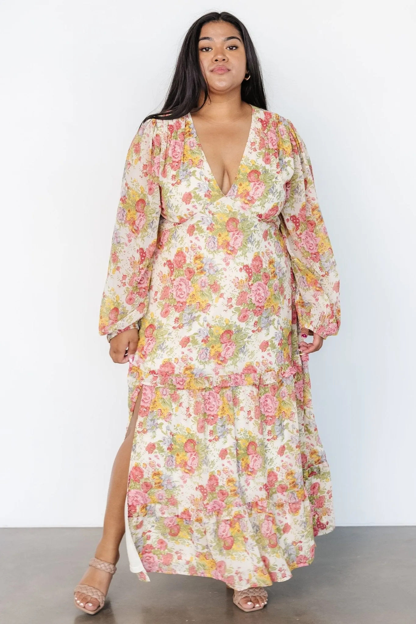Bowman Deep V Maxi Dress | Cream Multi Floral sold by Baltic Born product image thumbnail 3