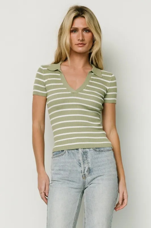 Ryan Ribbed Knit Top | Olive Stripe made by Blu Pepper