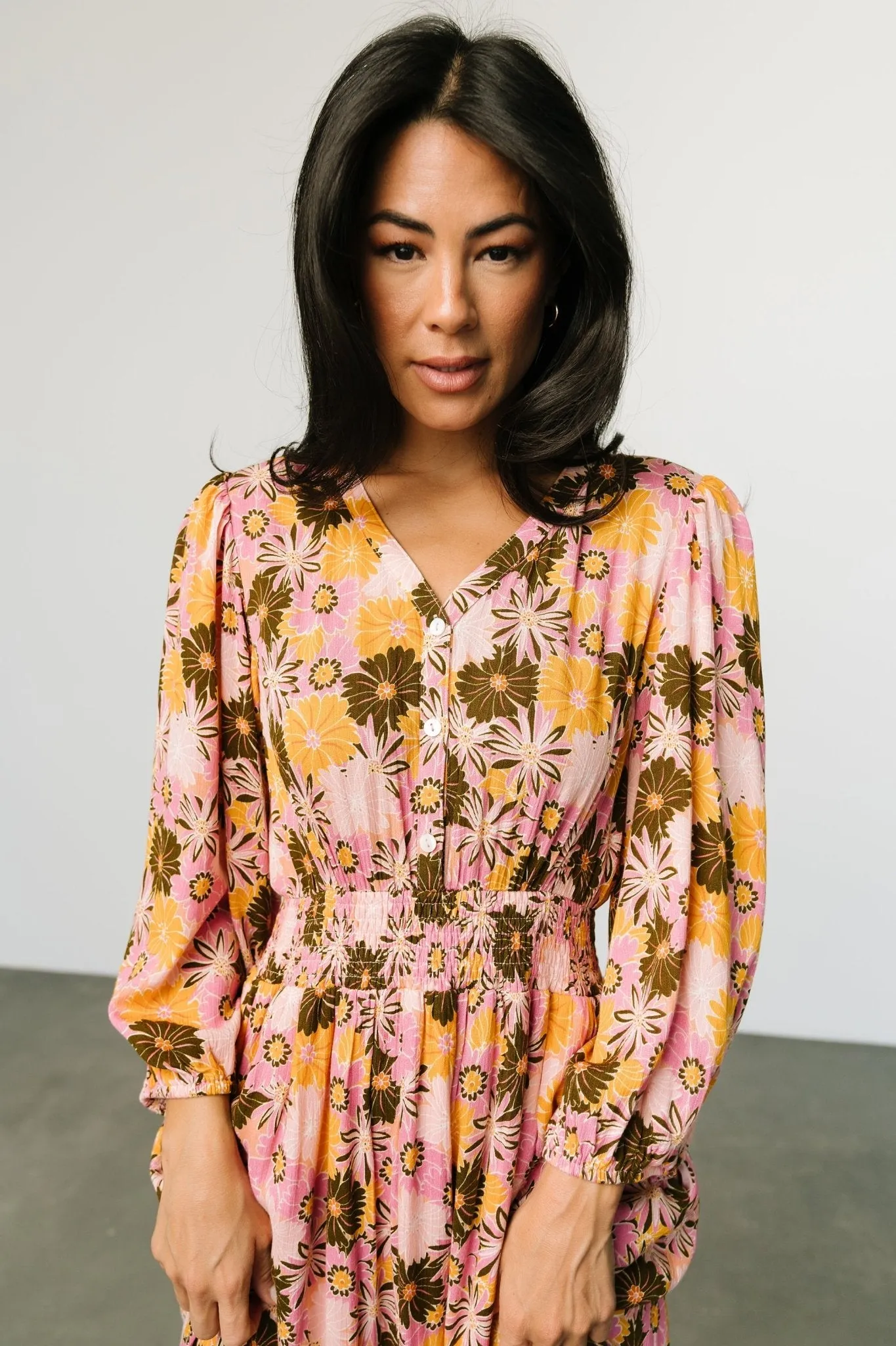 Noa Tiered Midi Dress | Pink + Mustard sold by Baltic Born product image thumbnail 2