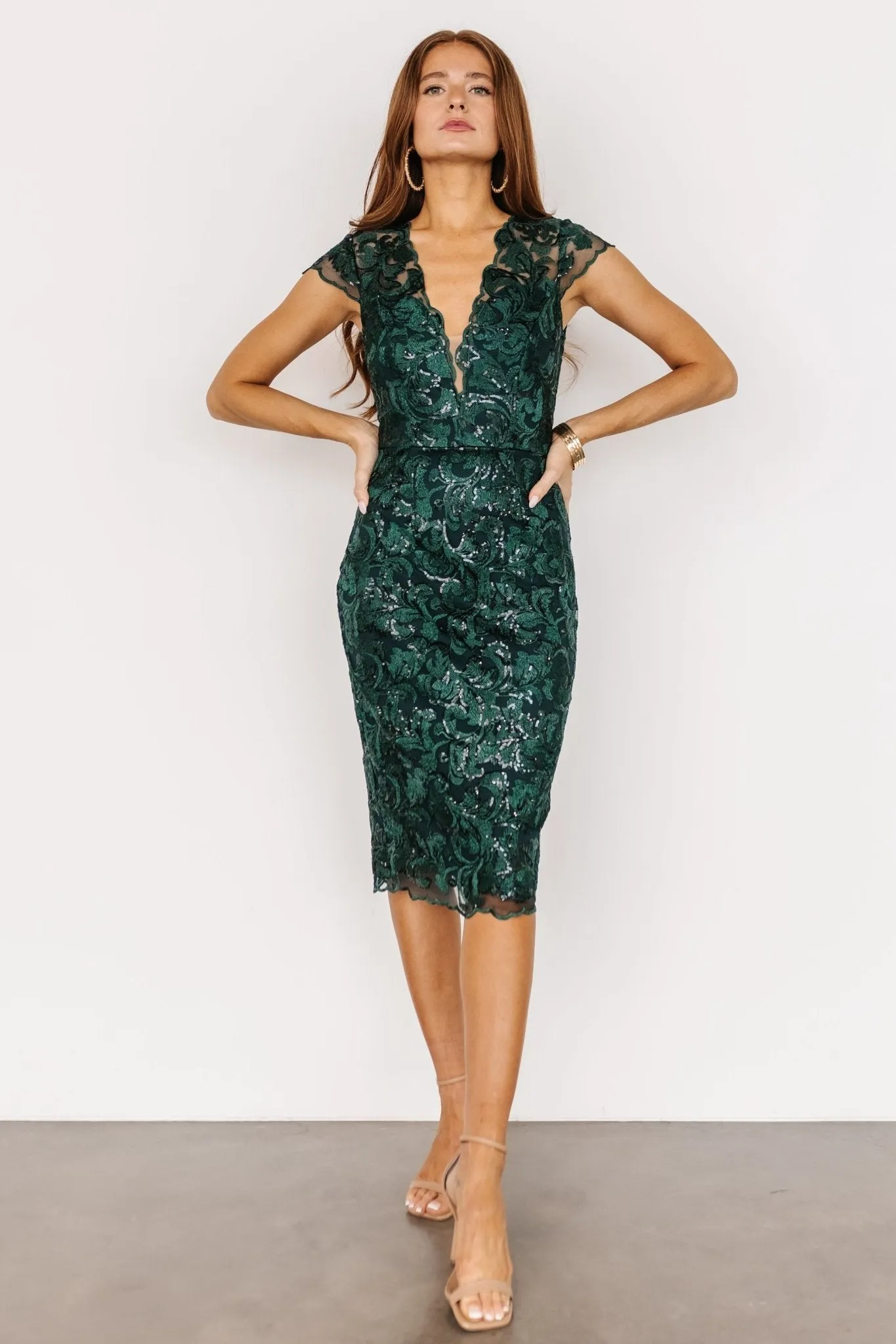 Jacqueline Embossed Midi Dress | Emerald sold by Baltic Born