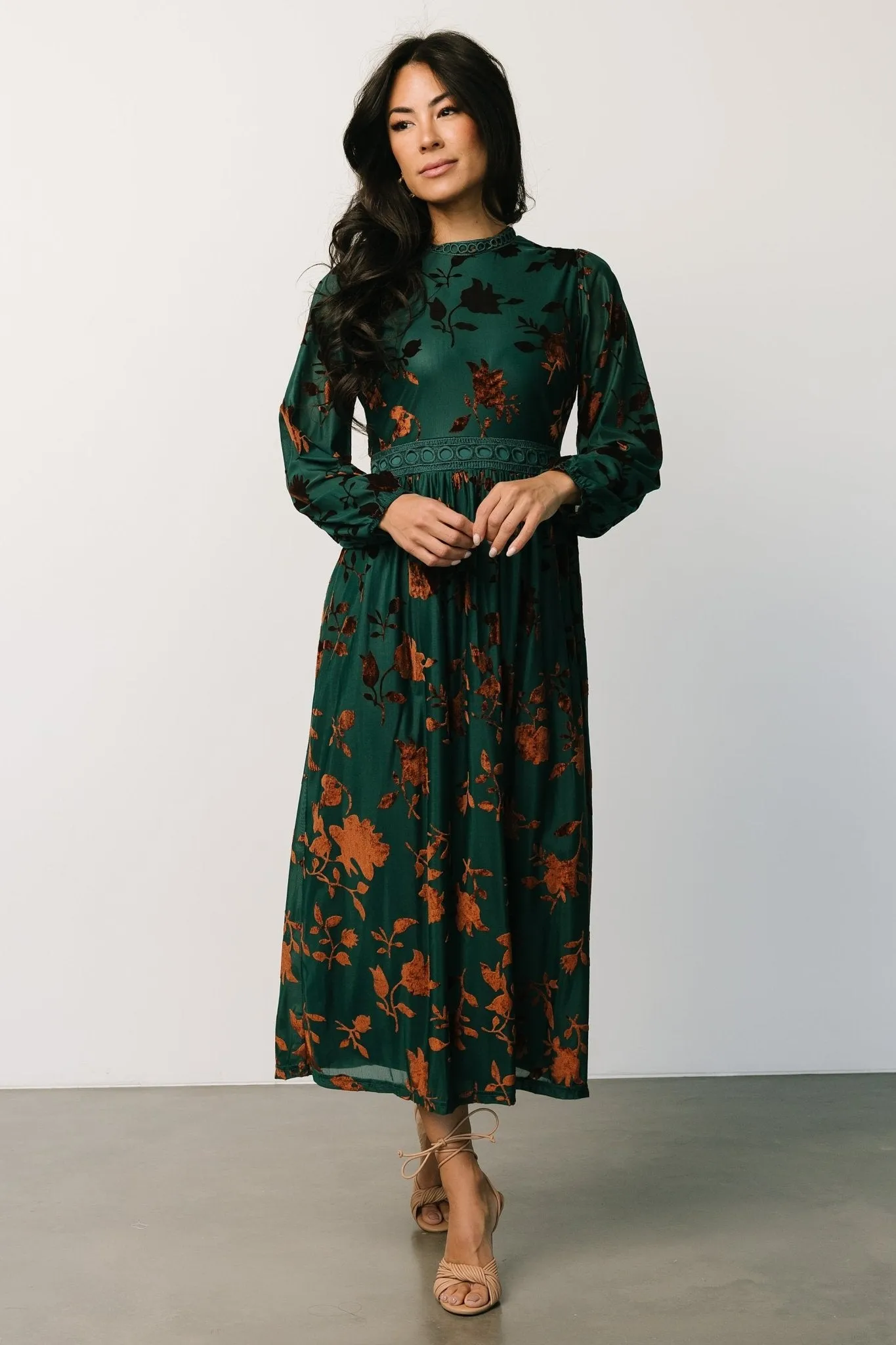 Christine Velvet Embossed Midi Dress | Jade sold by Baltic Born