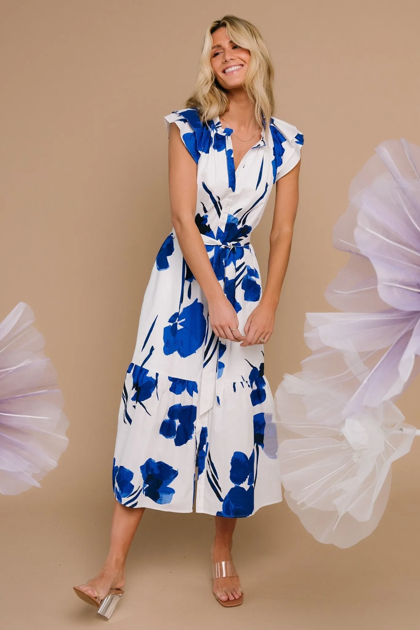 Blakely Button Dress | White + Cobalt sold by Baltic Born product image thumbnail 4