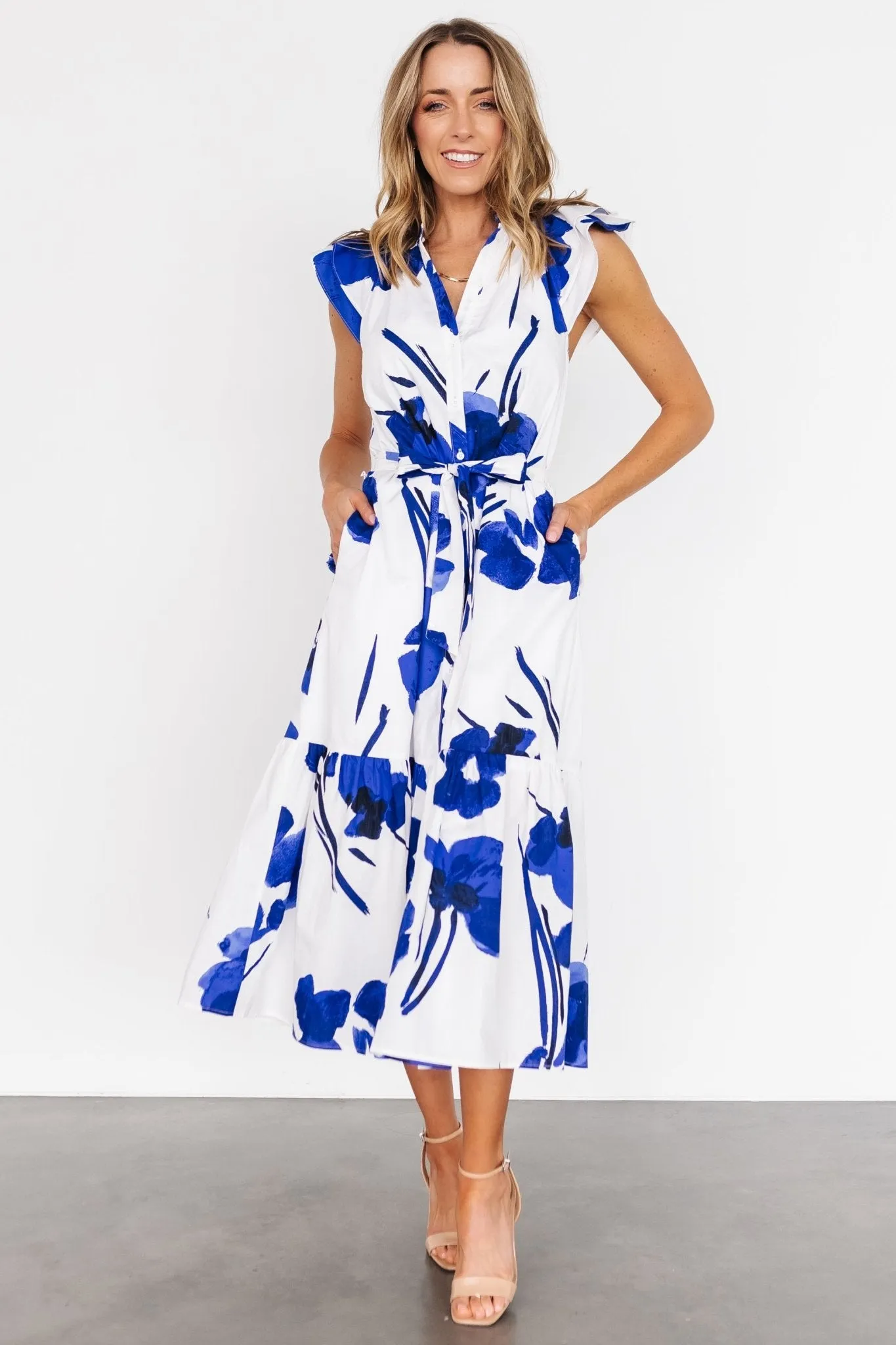 Blakely Button Dress | White + Cobalt sold by Baltic Born product image thumbnail 3