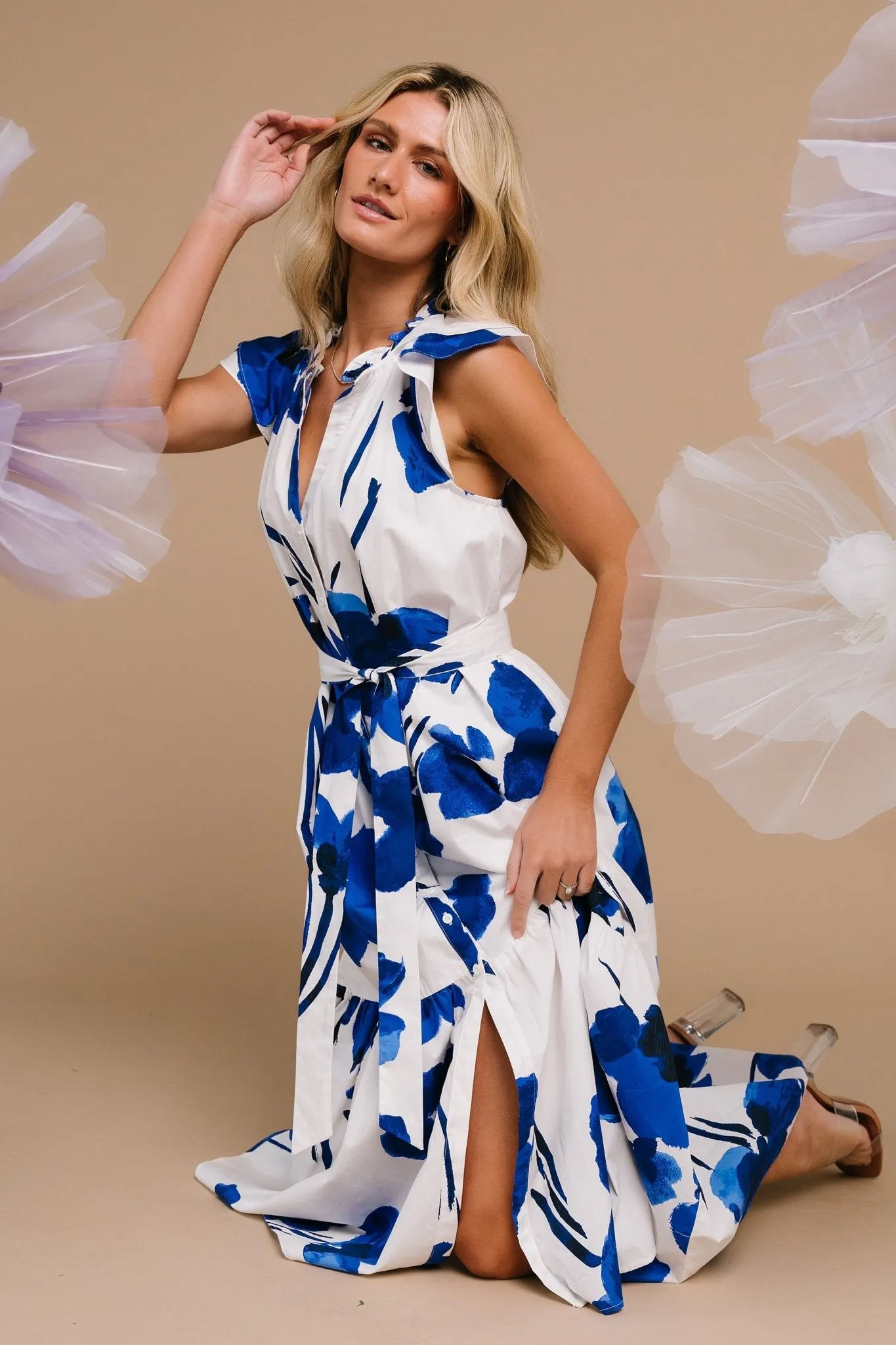 Blakely Button Dress | White + Cobalt sold by Baltic Born product image thumbnail 2