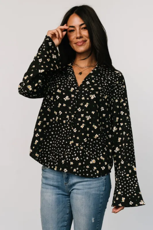 Thelma Button Blouse | Black Print sold by Baltic Born