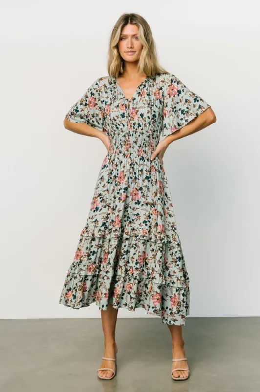 Spell Boho Midi Dress | Sage + Pink Floral sold by Baltic Born