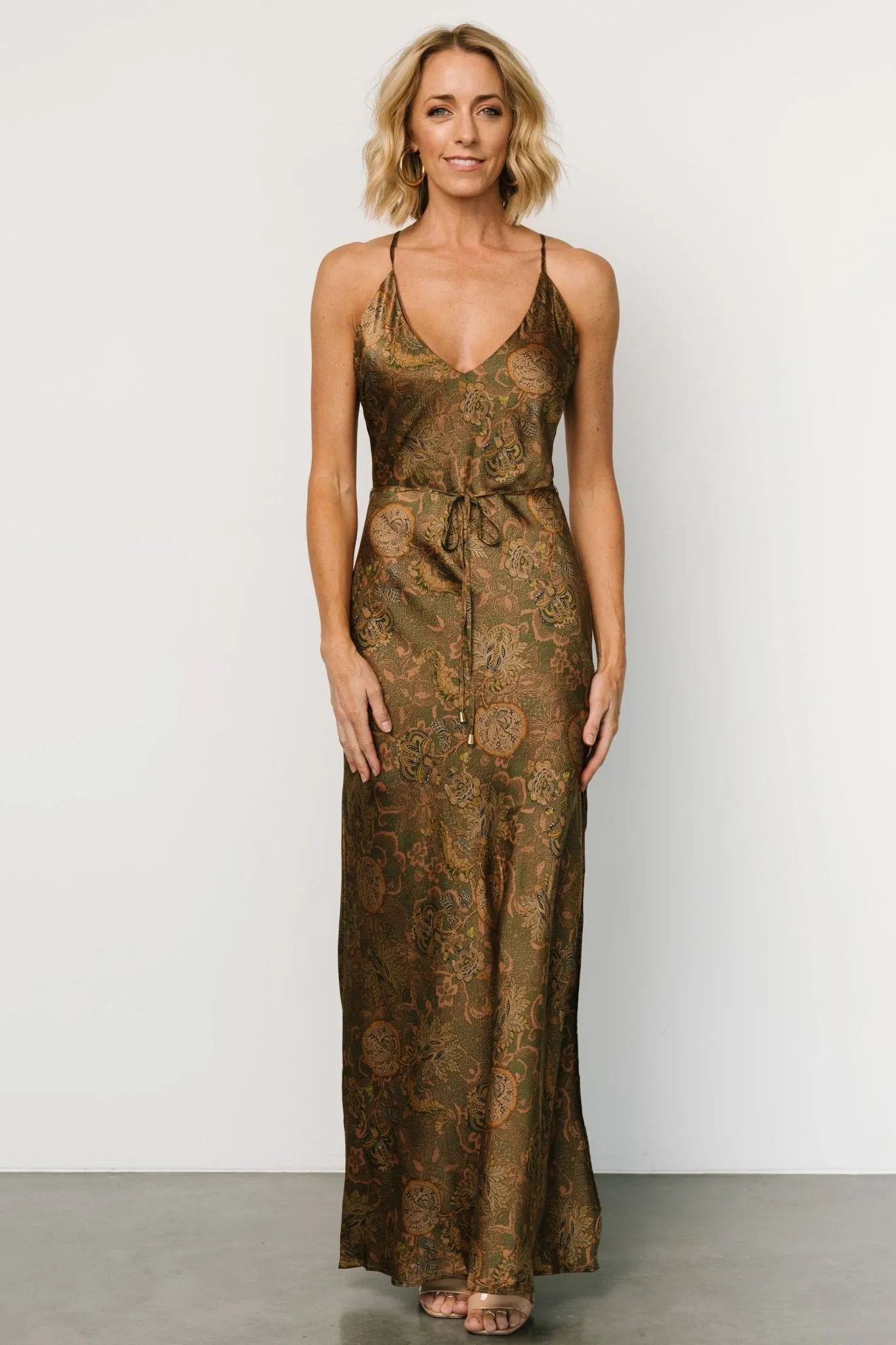 Reno Slip Maxi Dress | Brown + Olive sold by Baltic Born