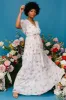 Enya Maxi Dress | White + Lilac Floral sold by Baltic Born