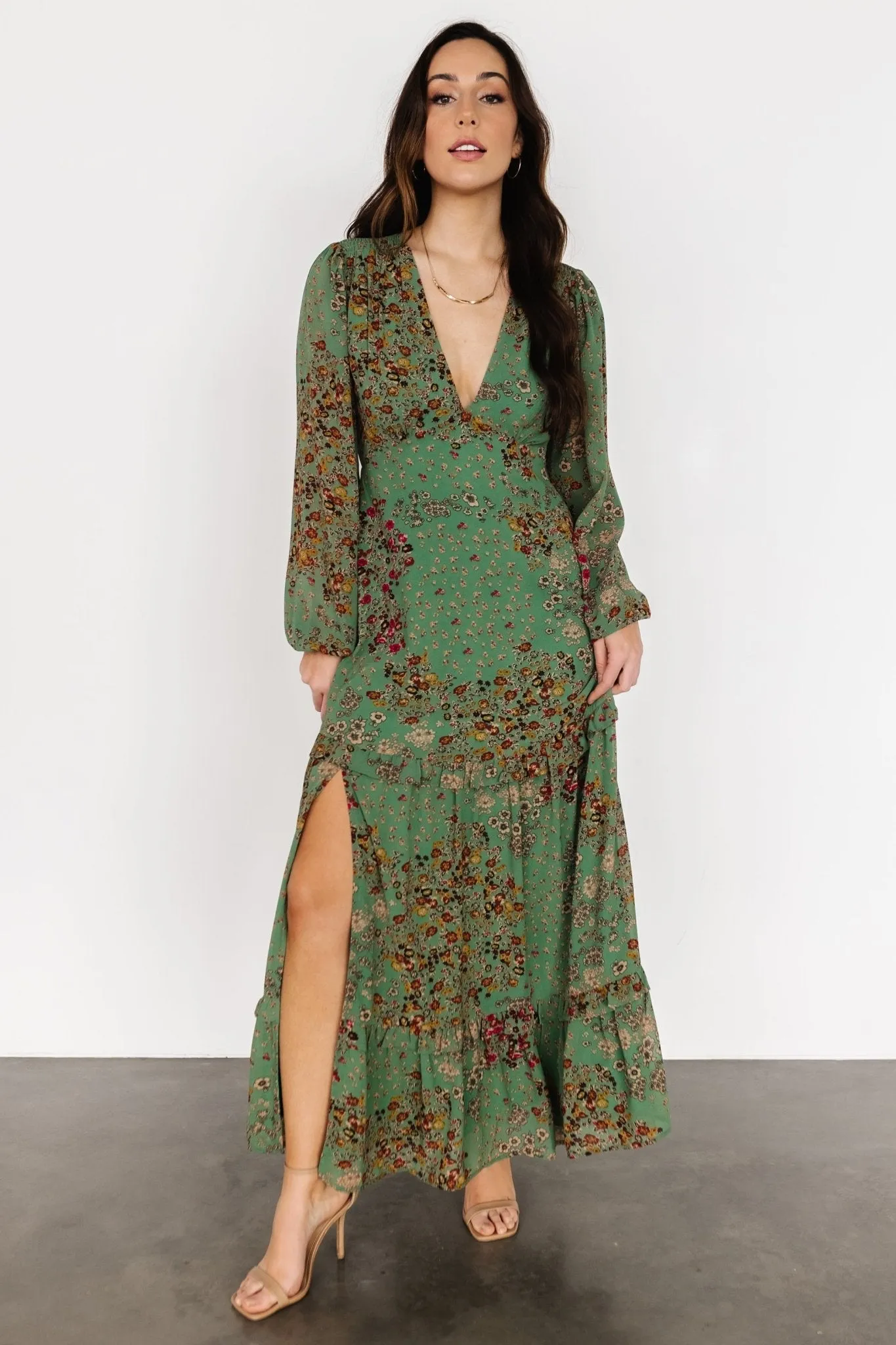 Bowman Deep V Maxi Dress | Green Multi sold by Baltic Born