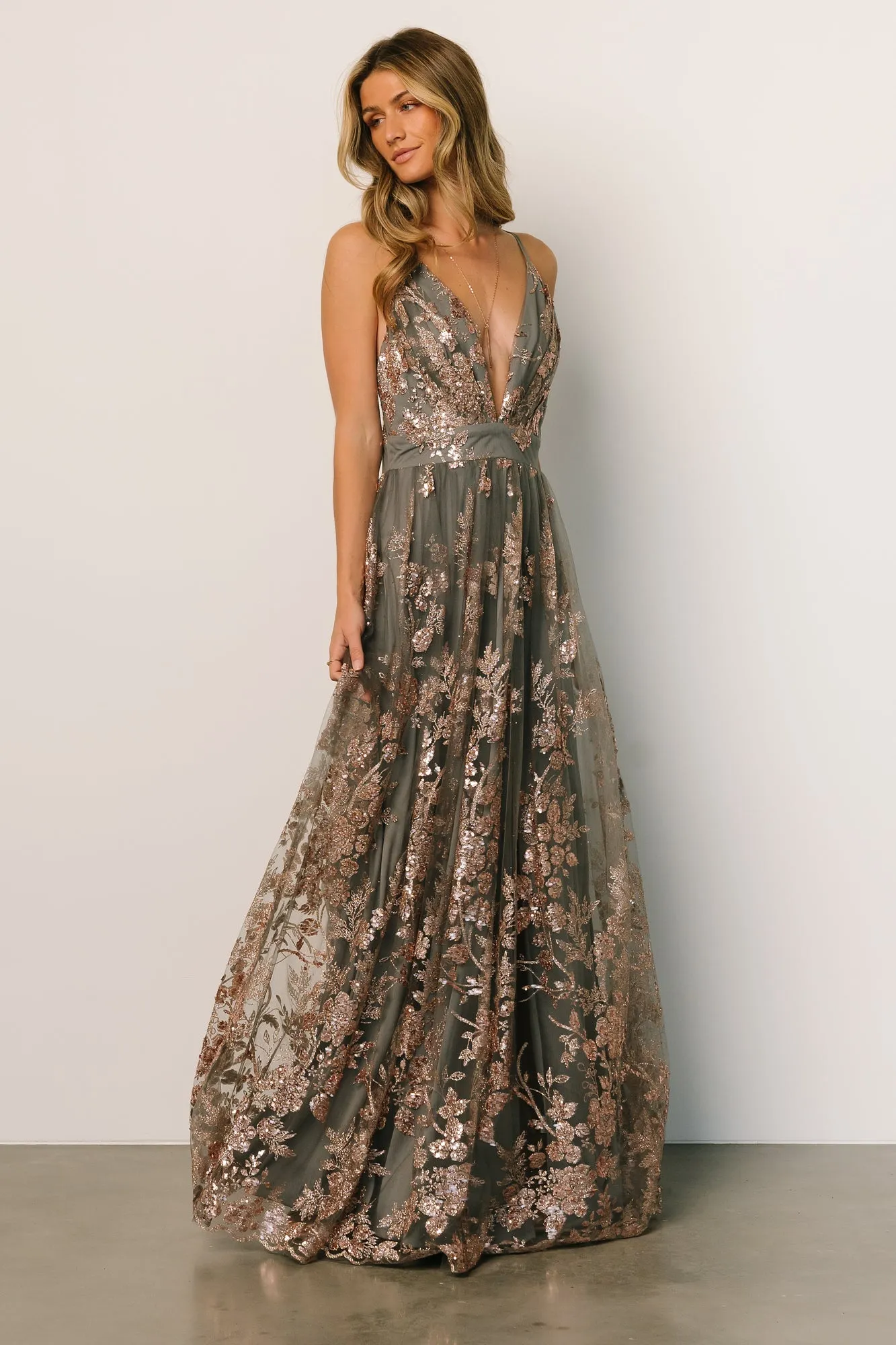 Lucienne Shimmer Maxi Gown | Eucalyptus + Rose sold by Baltic Born product image thumbnail 4