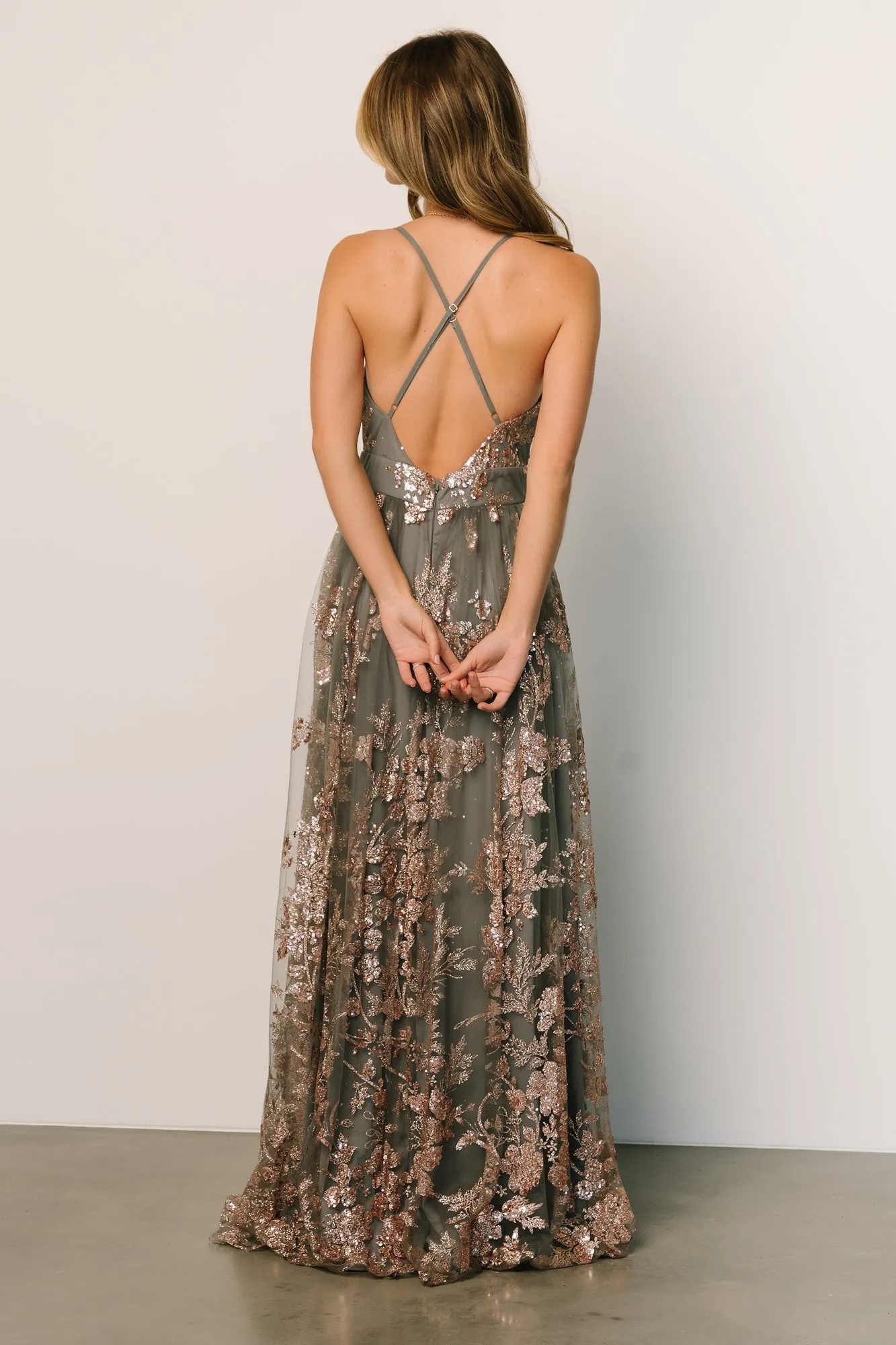 Lucienne Shimmer Maxi Gown | Eucalyptus + Rose sold by Baltic Born product image thumbnail 2