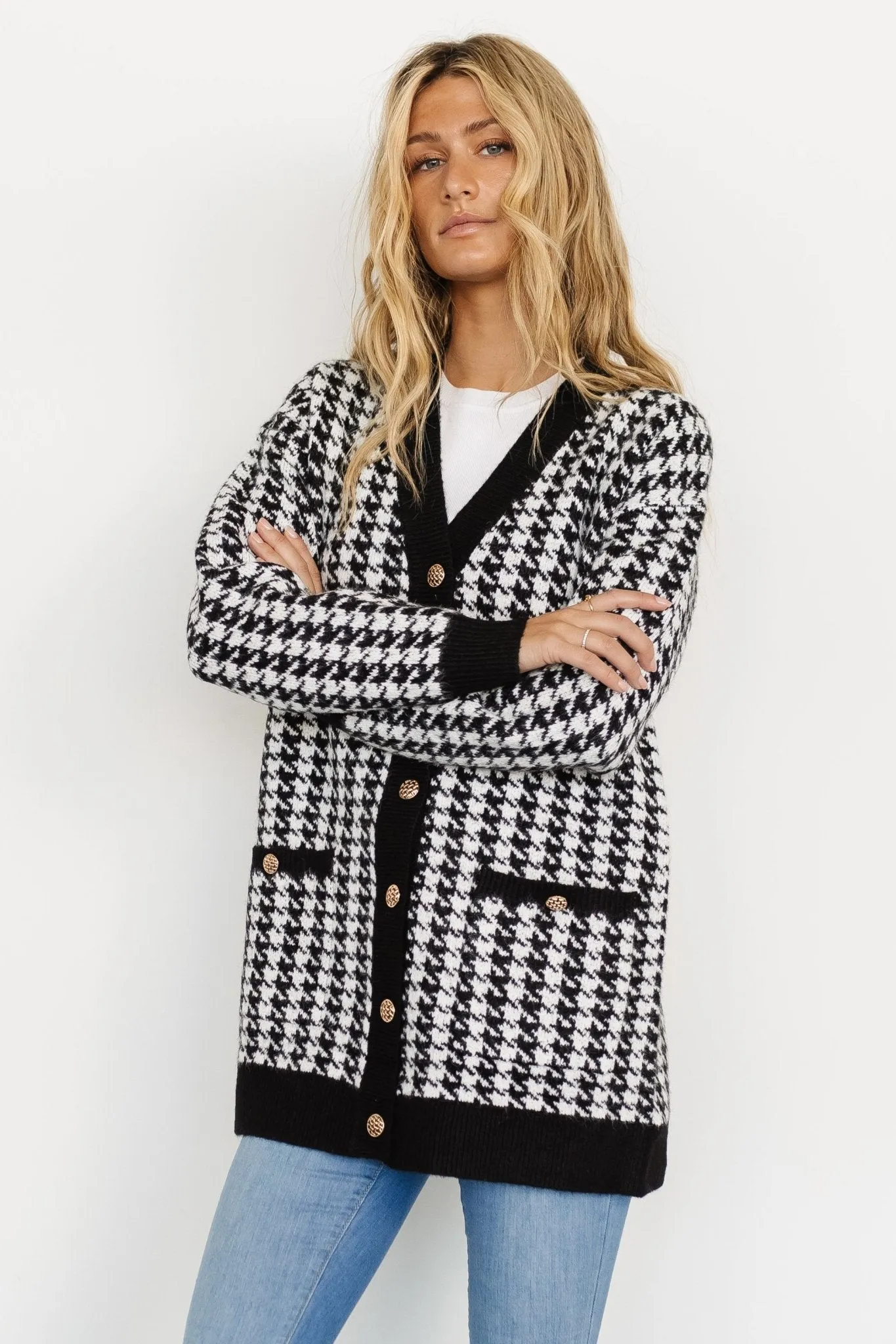 Kimball Houndstooth Cardigan | Black + White sold by Baltic Born product image thumbnail 3