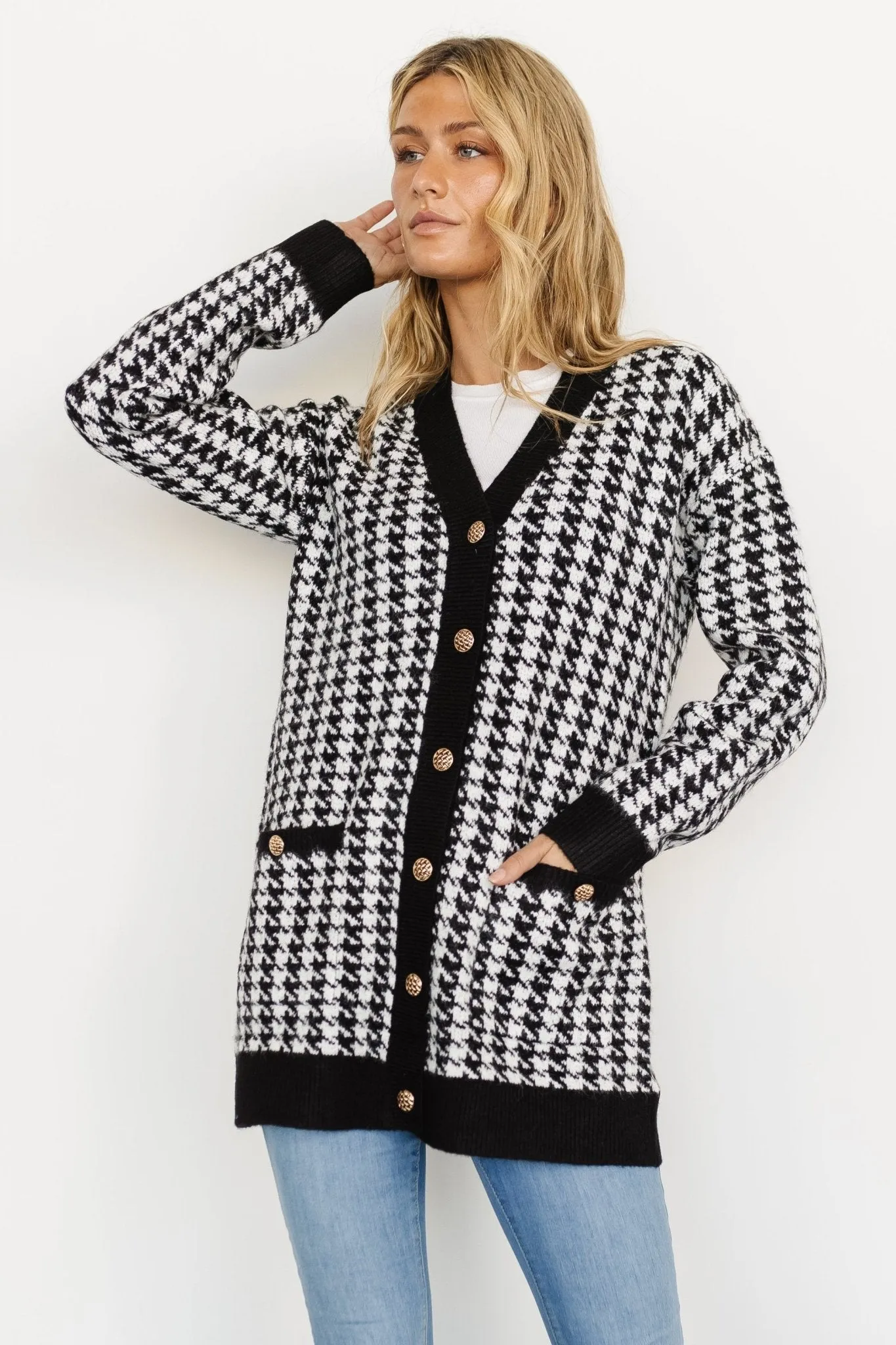 Kimball Houndstooth Cardigan | Black + White sold by Baltic Born product image thumbnail 5