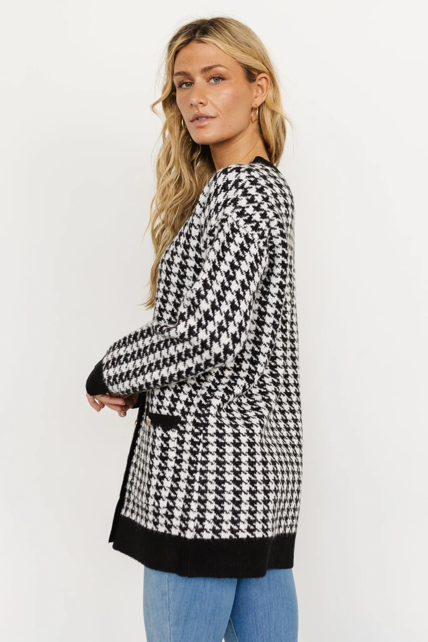 Kimball Houndstooth Cardigan | Black + White sold by Baltic Born product image thumbnail 2