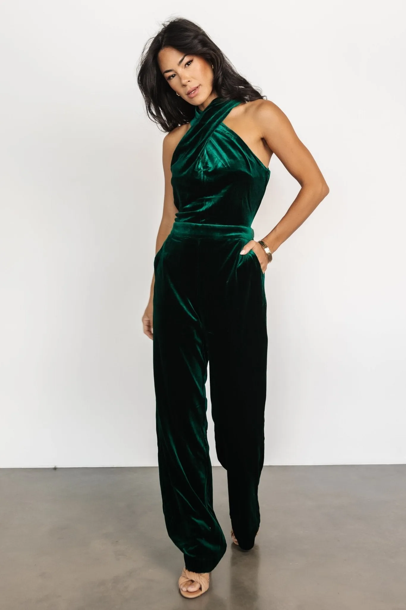 Cleopatra Velvet Jumpsuit | Dark Green sold by Baltic Born