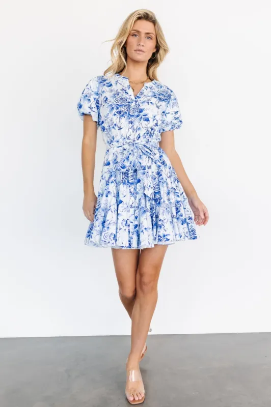 Mikki Mini Dress | White + Blue made by Aakaa