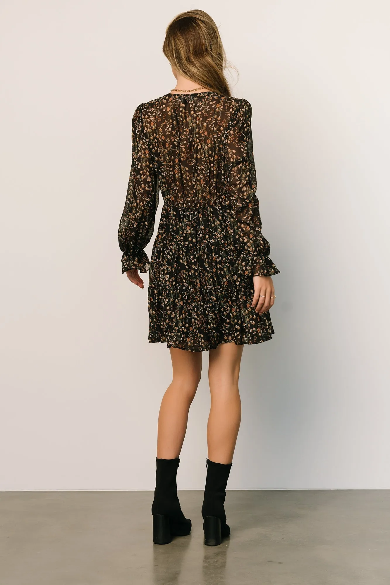 Huxley Tiered Short Dress | Black Multi Floral sold by Baltic Born product image thumbnail 5