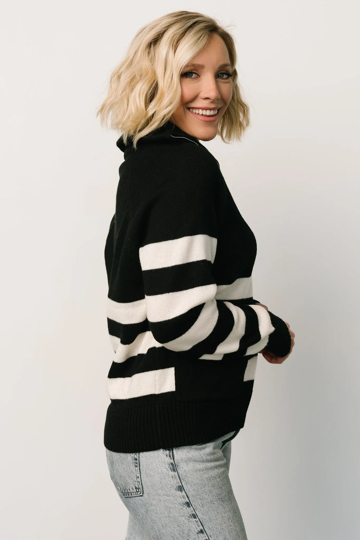Trish Striped Sweater | Black + Off White sold by Baltic Born product image thumbnail 2