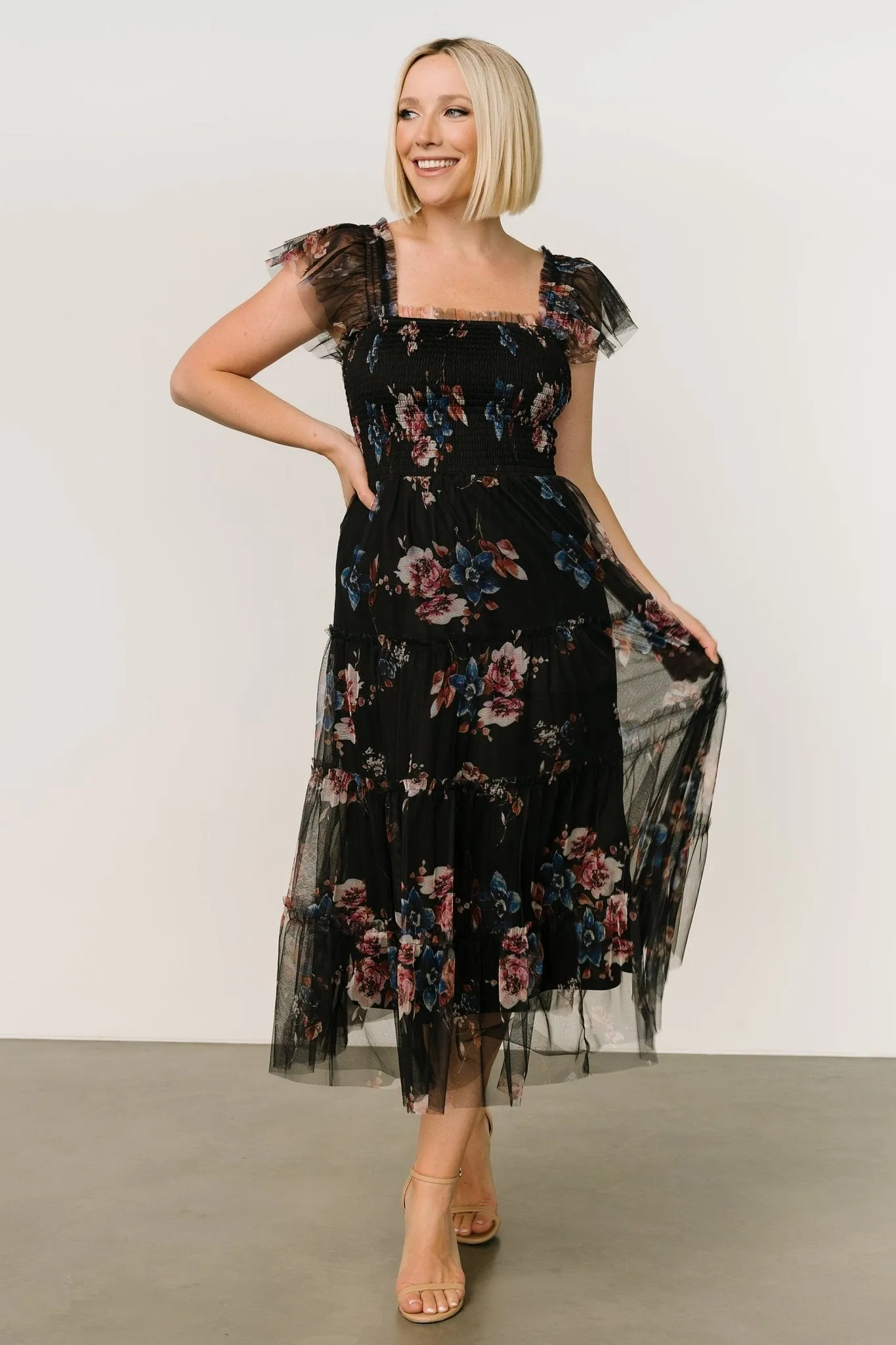 Clementine Tulle Midi Dress | Black Multi sold by Baltic Born