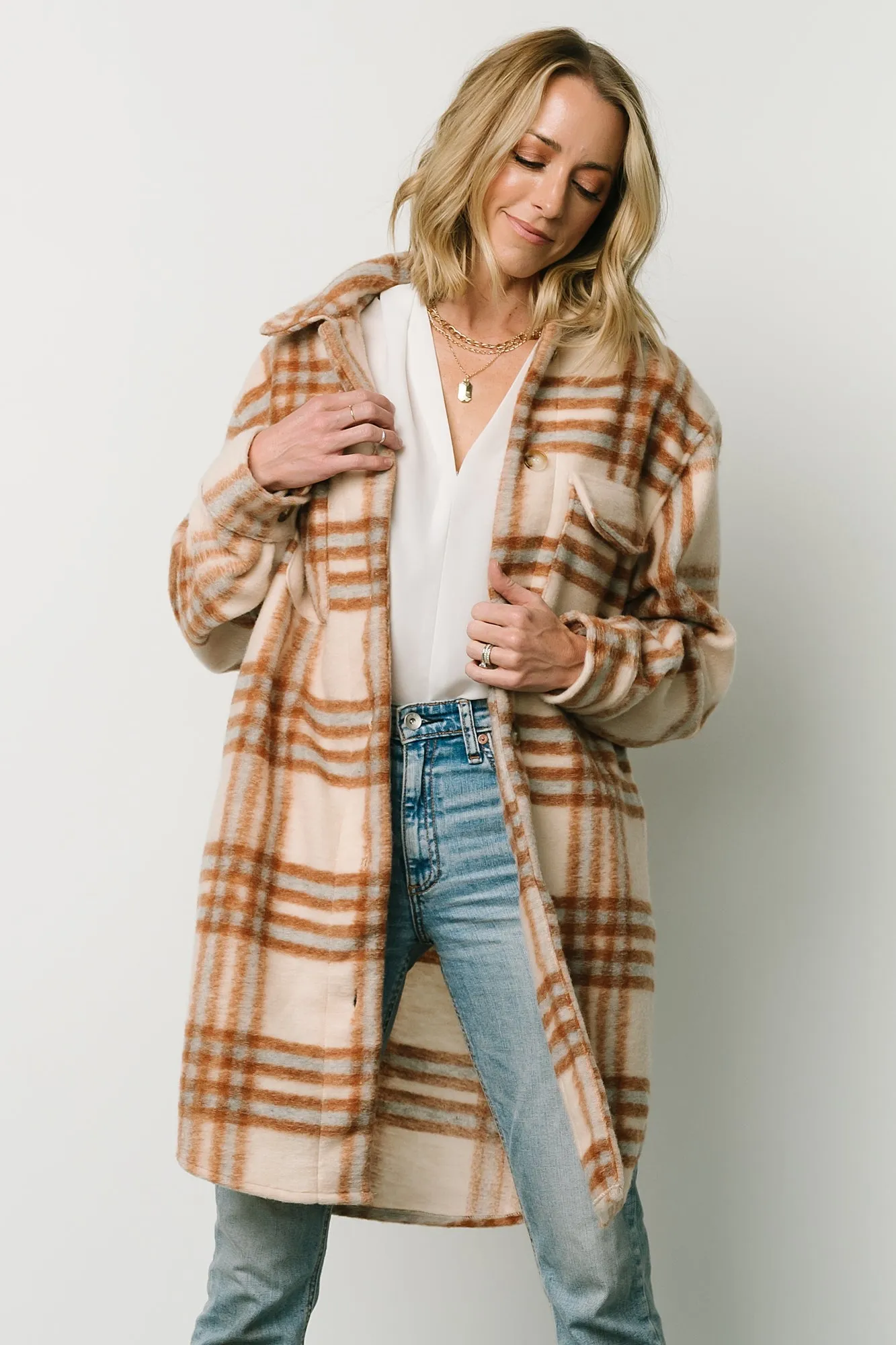 Durango Plaid Shacket | Oatmeal + Mocha sold by Baltic Born product image thumbnail 3