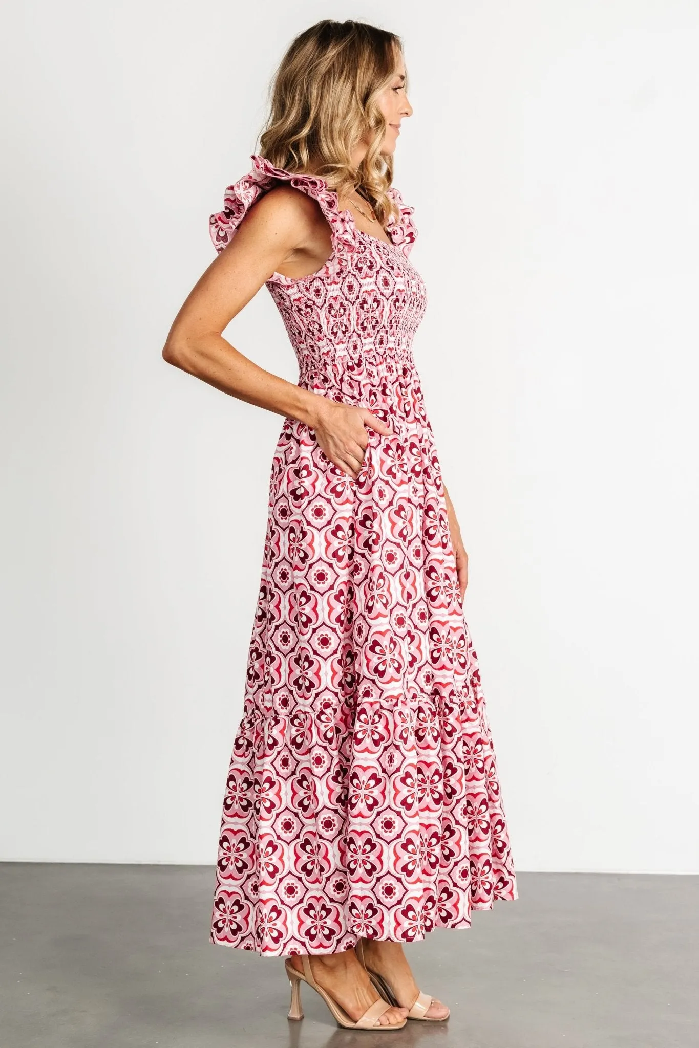 Zoey Smocked Maxi Dress | Pink Print sold by Baltic Born product image thumbnail 3