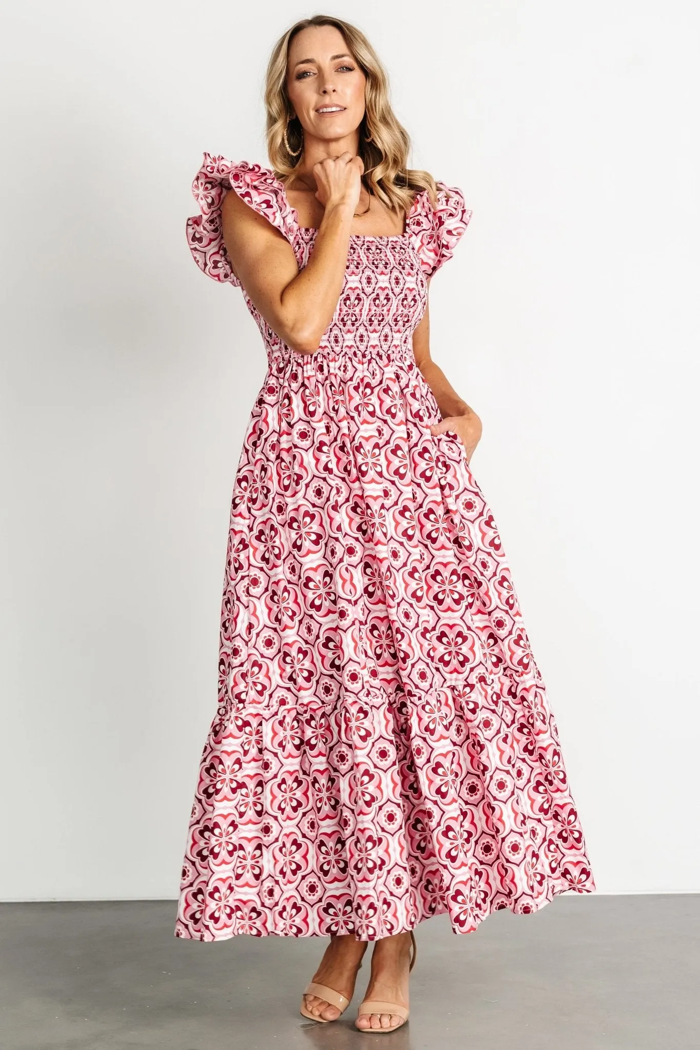 Zoey Smocked Maxi Dress | Pink Print sold by Baltic Born product image thumbnail 4