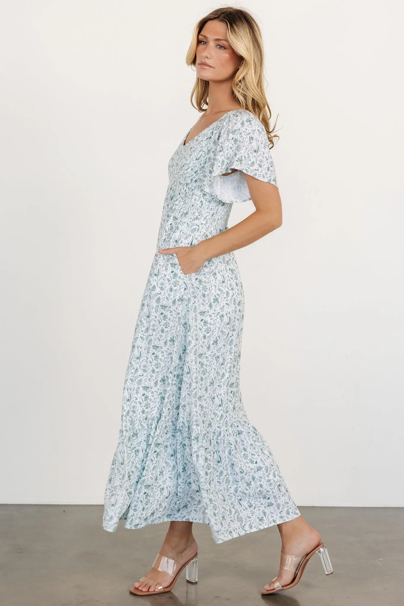 Joanie Smocked Dress | White + Sage sold by Baltic Born product image thumbnail 5