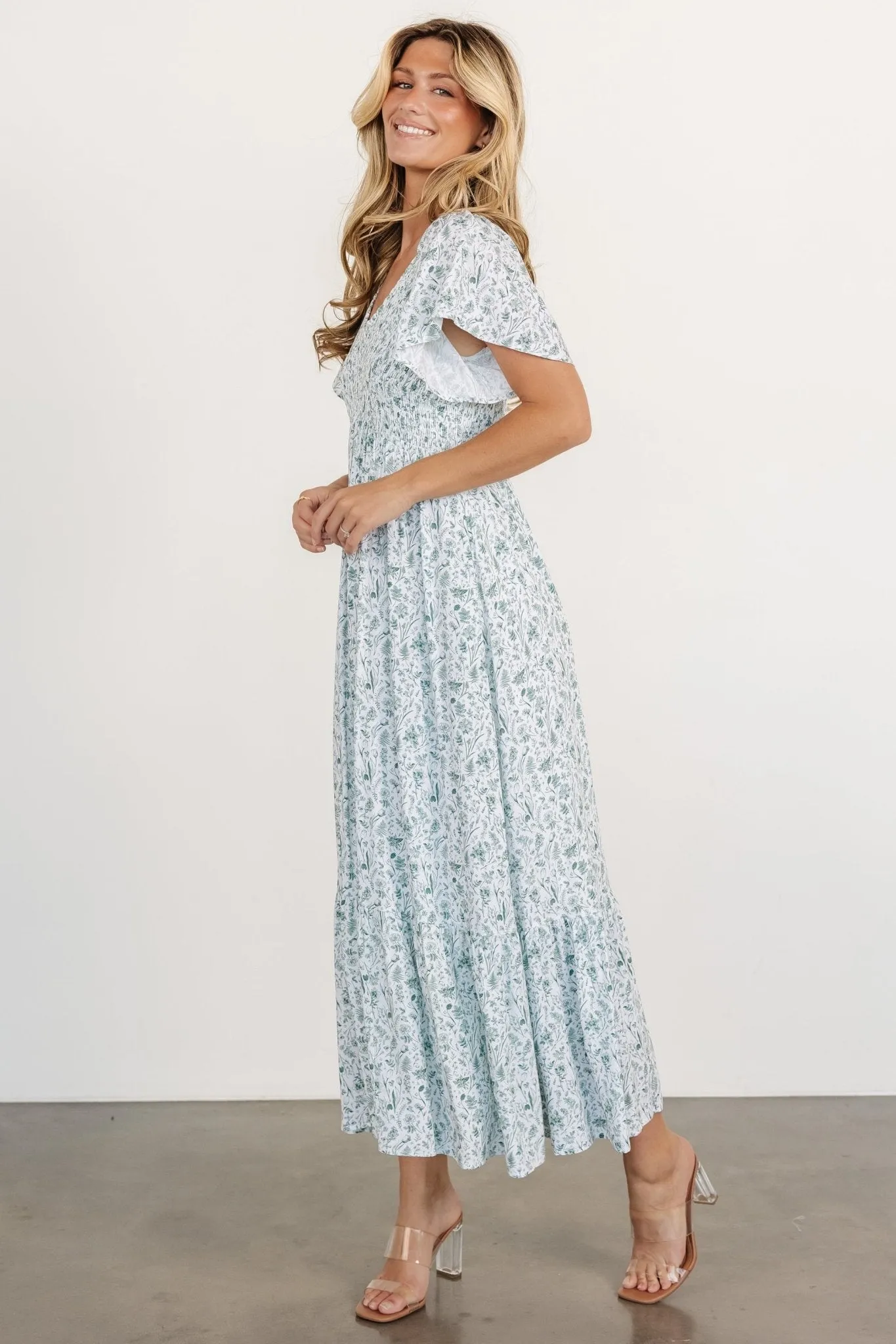 Joanie Smocked Dress | White + Sage sold by Baltic Born product image thumbnail 3