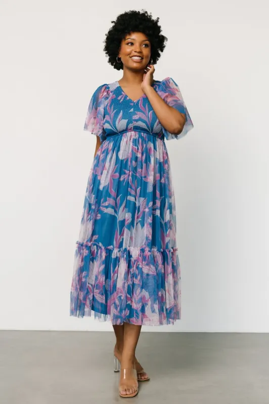 Gracie Tulle Dress | Blue + Pink Floral sold by Baltic Born