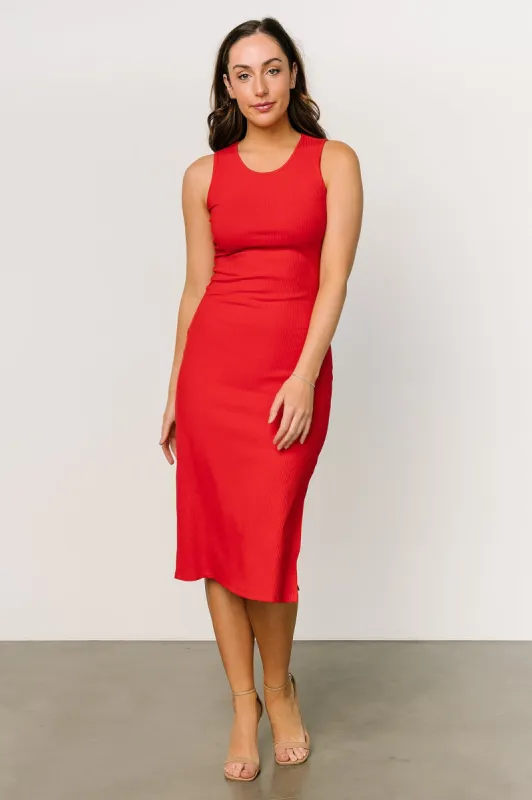Kimberlee Ribbed Midi Dress | Red sold by Baltic Born