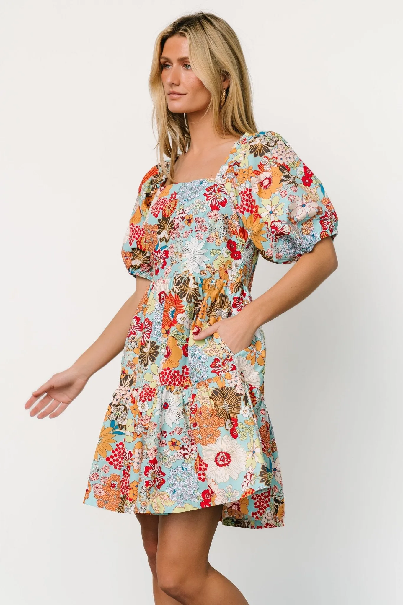 Kallie Puff Sleeve Short Dress | Multi Print sold by Baltic Born product image thumbnail 4