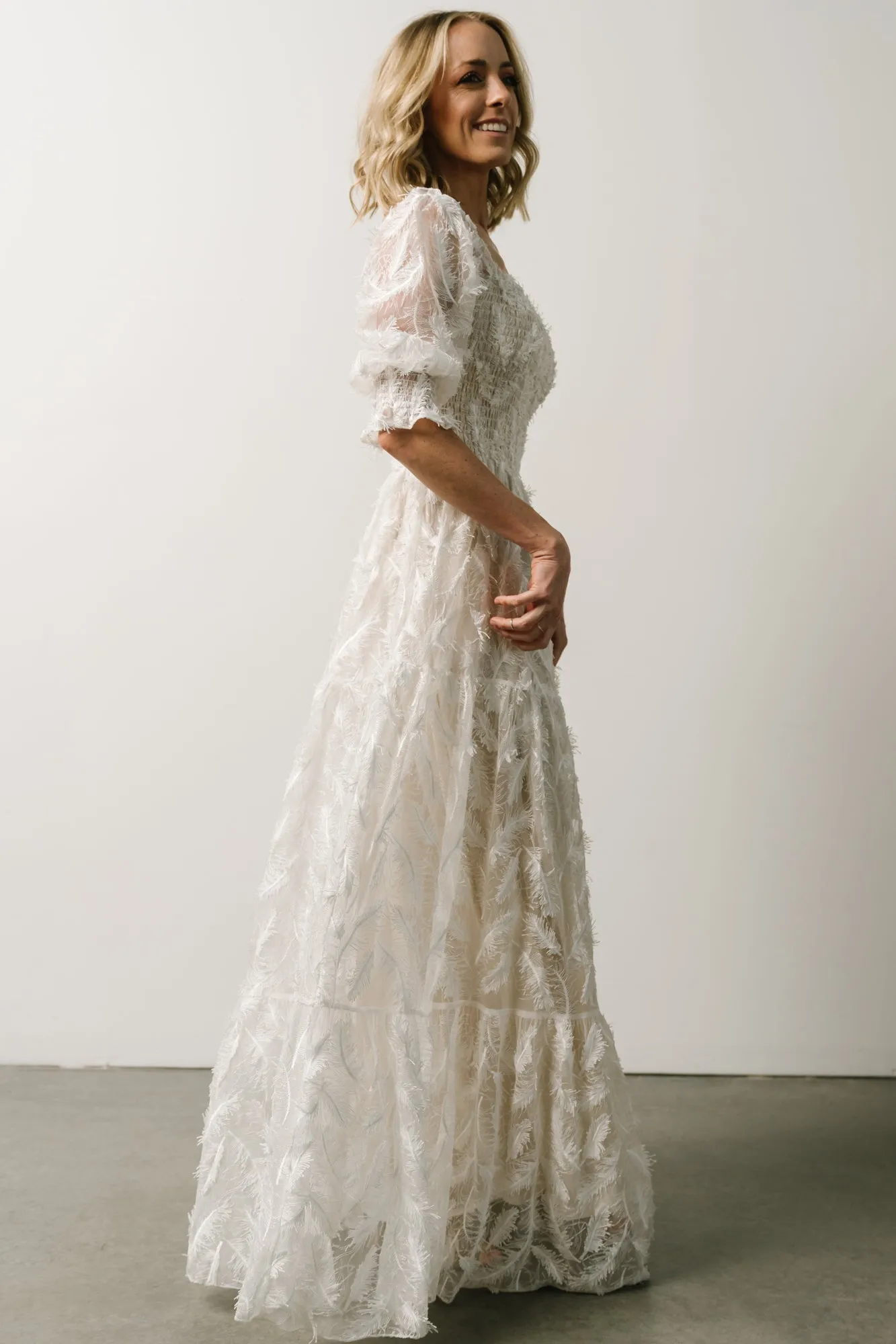 Paloma Smocked Feather Maxi Dress | Off White sold by Baltic Born product image thumbnail 3