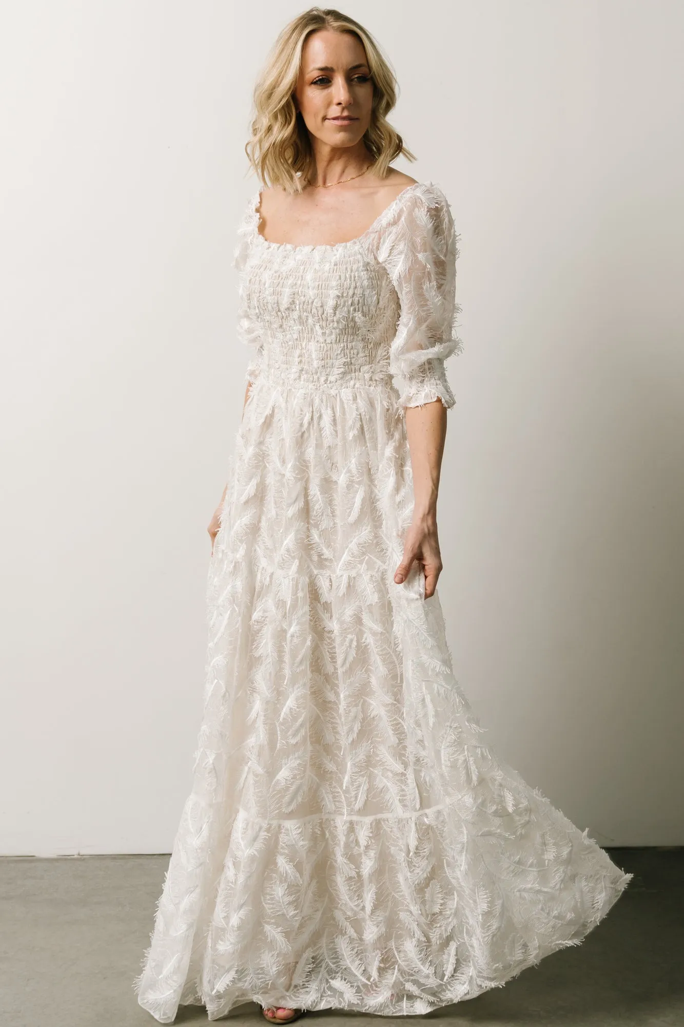 Paloma Smocked Feather Maxi Dress | Off White sold by Baltic Born product image thumbnail 5