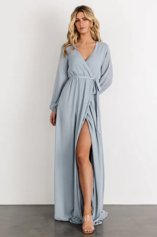 Breanne Faux Wrap Maxi Dress | Light Blue sold by Baltic Born