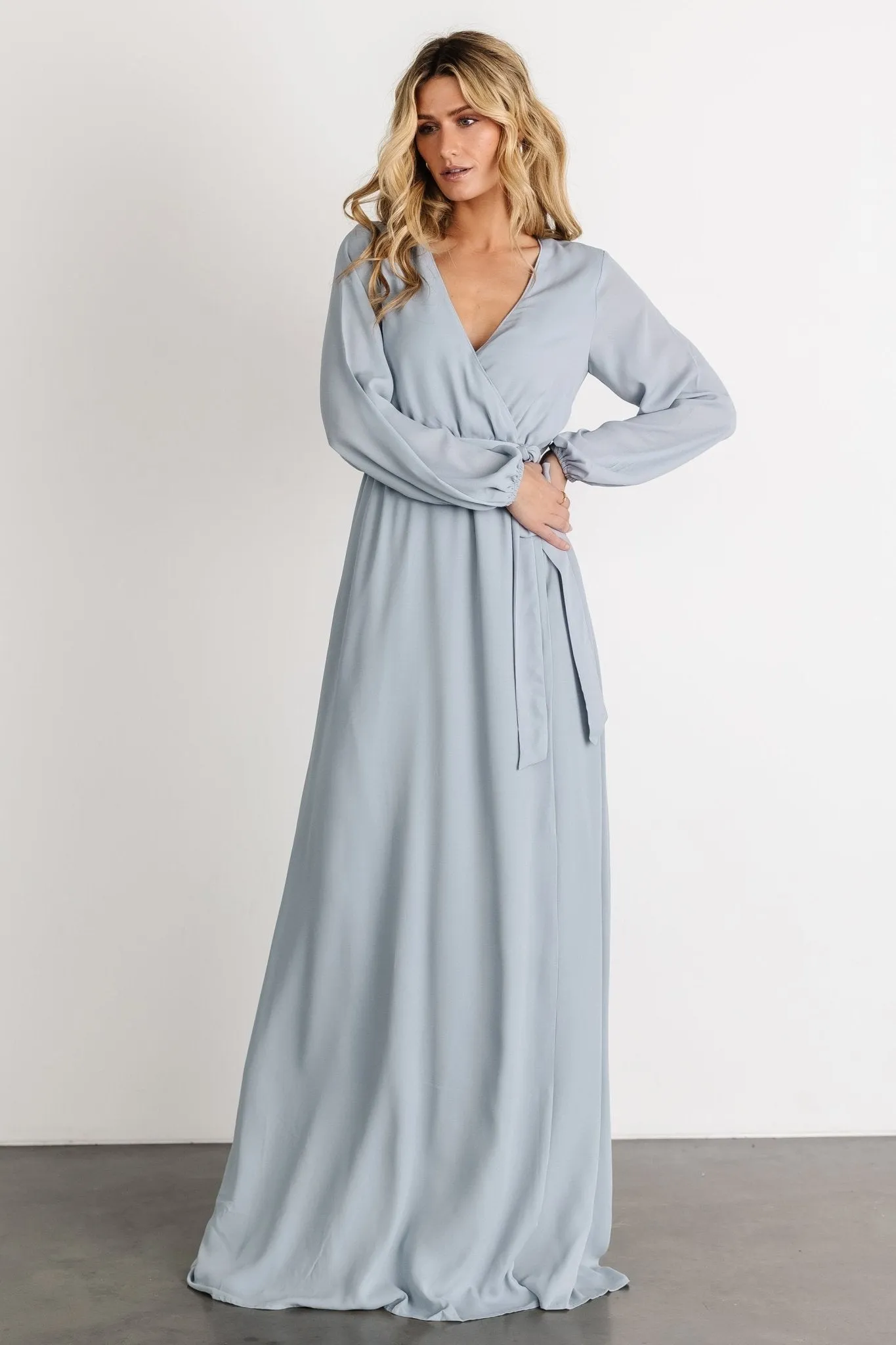 Breanne Faux Wrap Maxi Dress | Light Blue sold by Baltic Born product image thumbnail 5