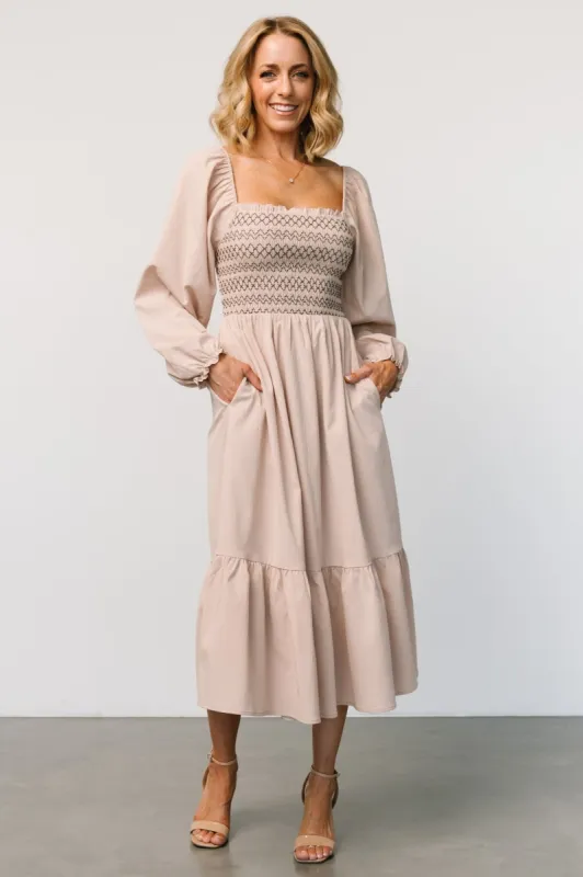 Emmeline Smocked Midi Dress | Natural sold by Baltic Born