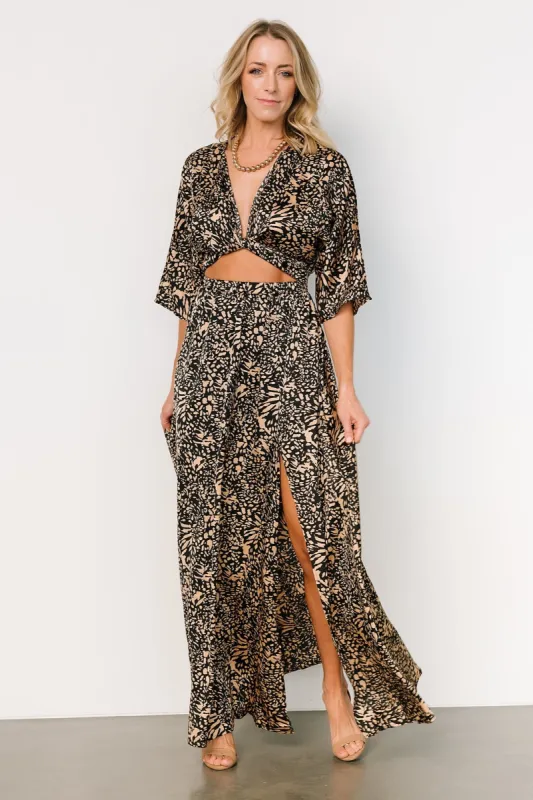 Morlana Maxi Dress | Black + Tan Print sold by Baltic Born
