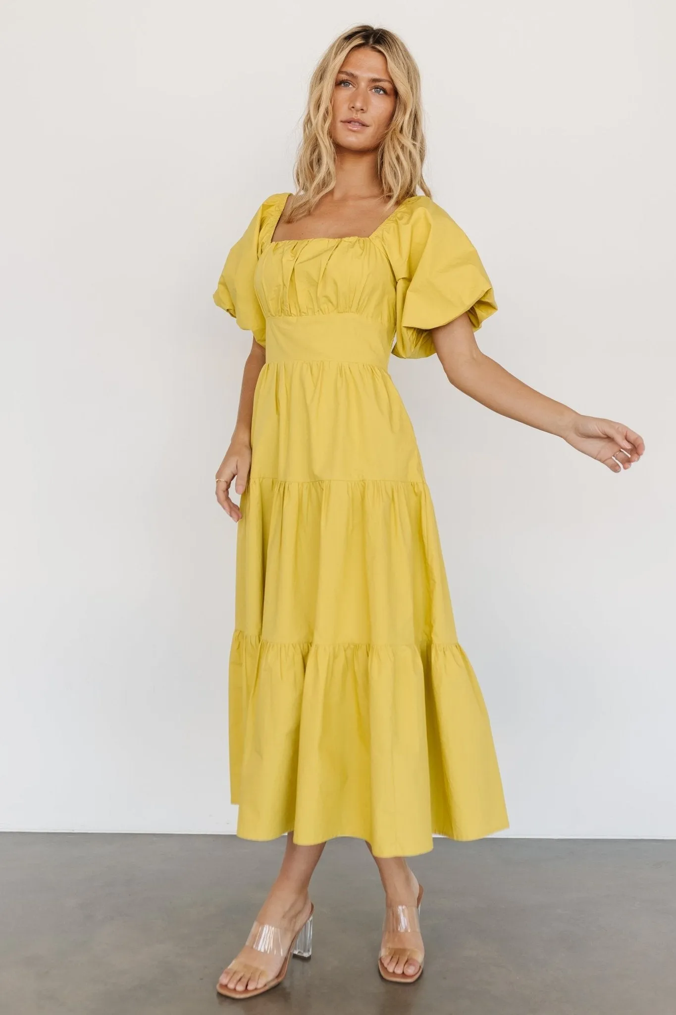 Cindy Puff Sleeve Tiered Dress | Lemongrass sold by Baltic Born product image thumbnail 3
