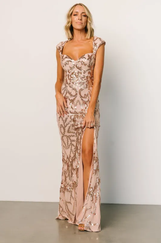 Kylene Sequin Maxi Gown | Champagne sold by Baltic Born