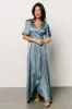 Vara Satin Maxi Wrap Dress | Dusty Blue sold by Baltic Born
