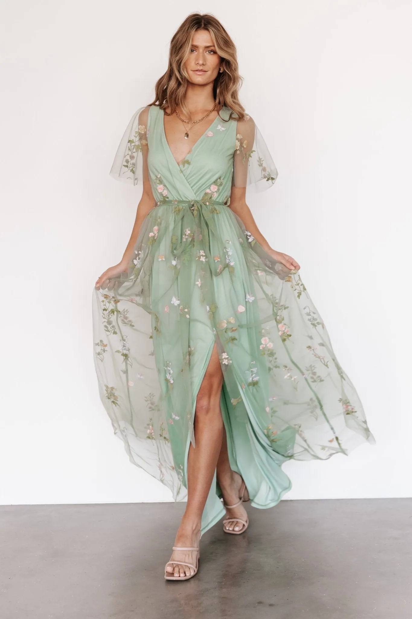 Marseille Embossed Maxi Dress | Sage Floral sold by Baltic Born product image thumbnail 4