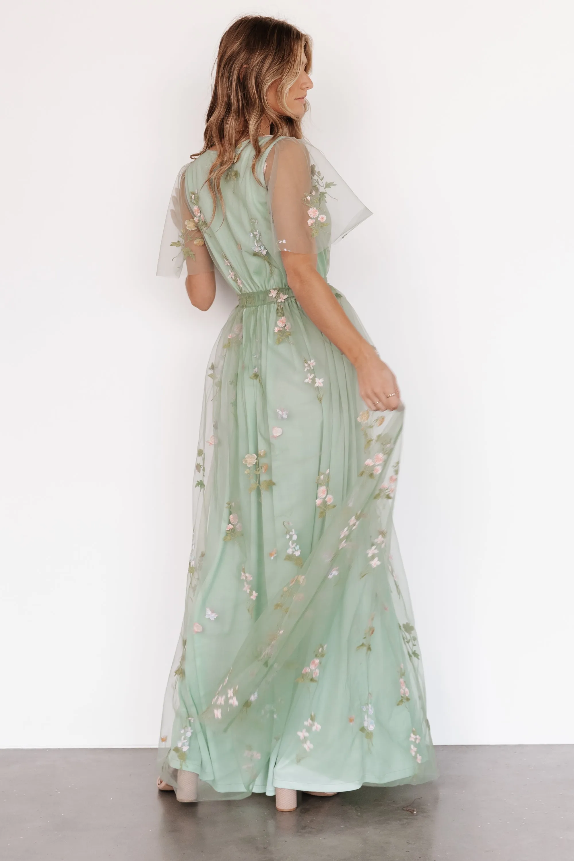 Marseille Embossed Maxi Dress | Sage Floral sold by Baltic Born product image thumbnail 3