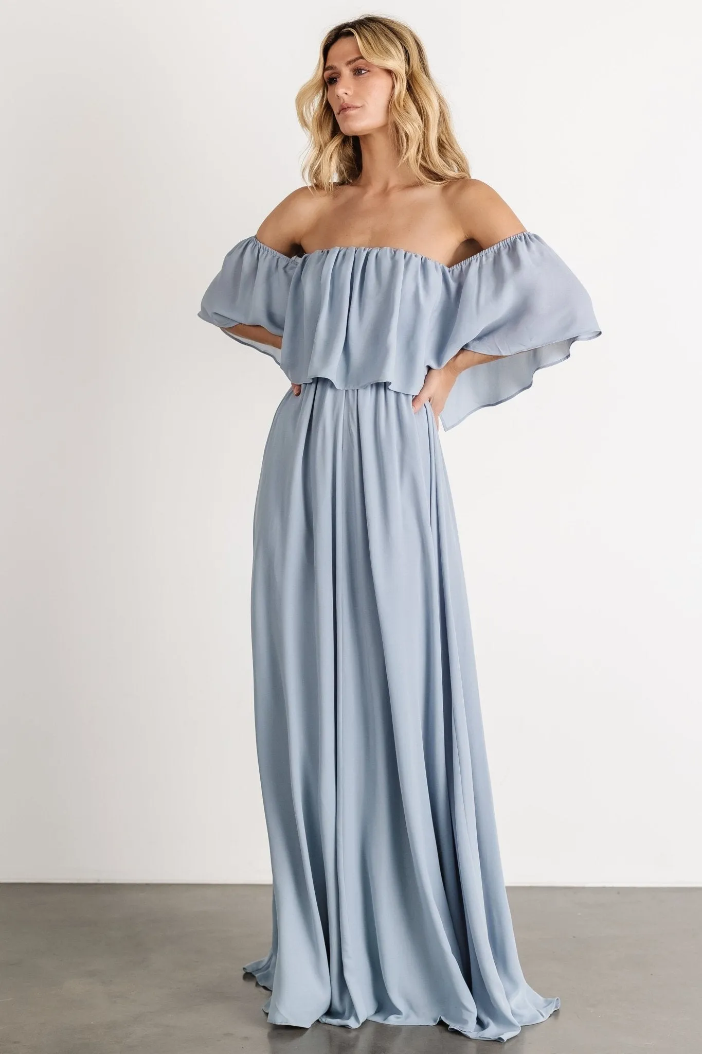 Diana Off Shoulder Maxi Dress | Light Blue sold by Baltic Born product image thumbnail 4