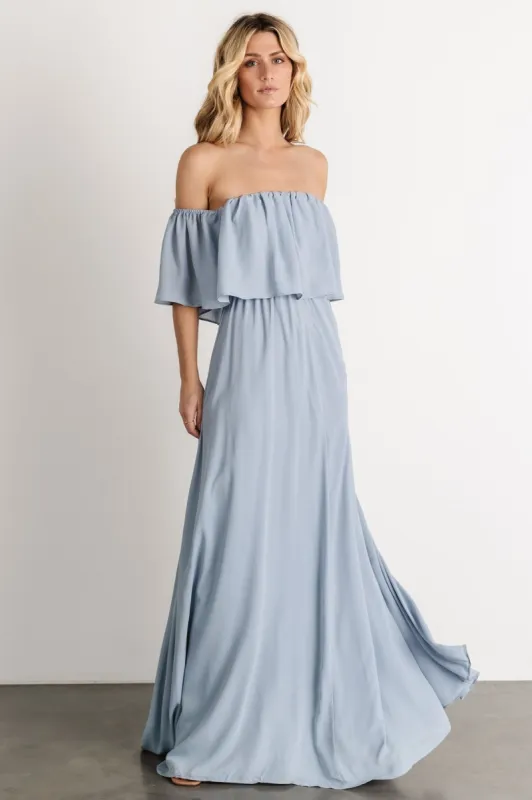 Diana Off Shoulder Maxi Dress | Light Blue sold by Baltic Born