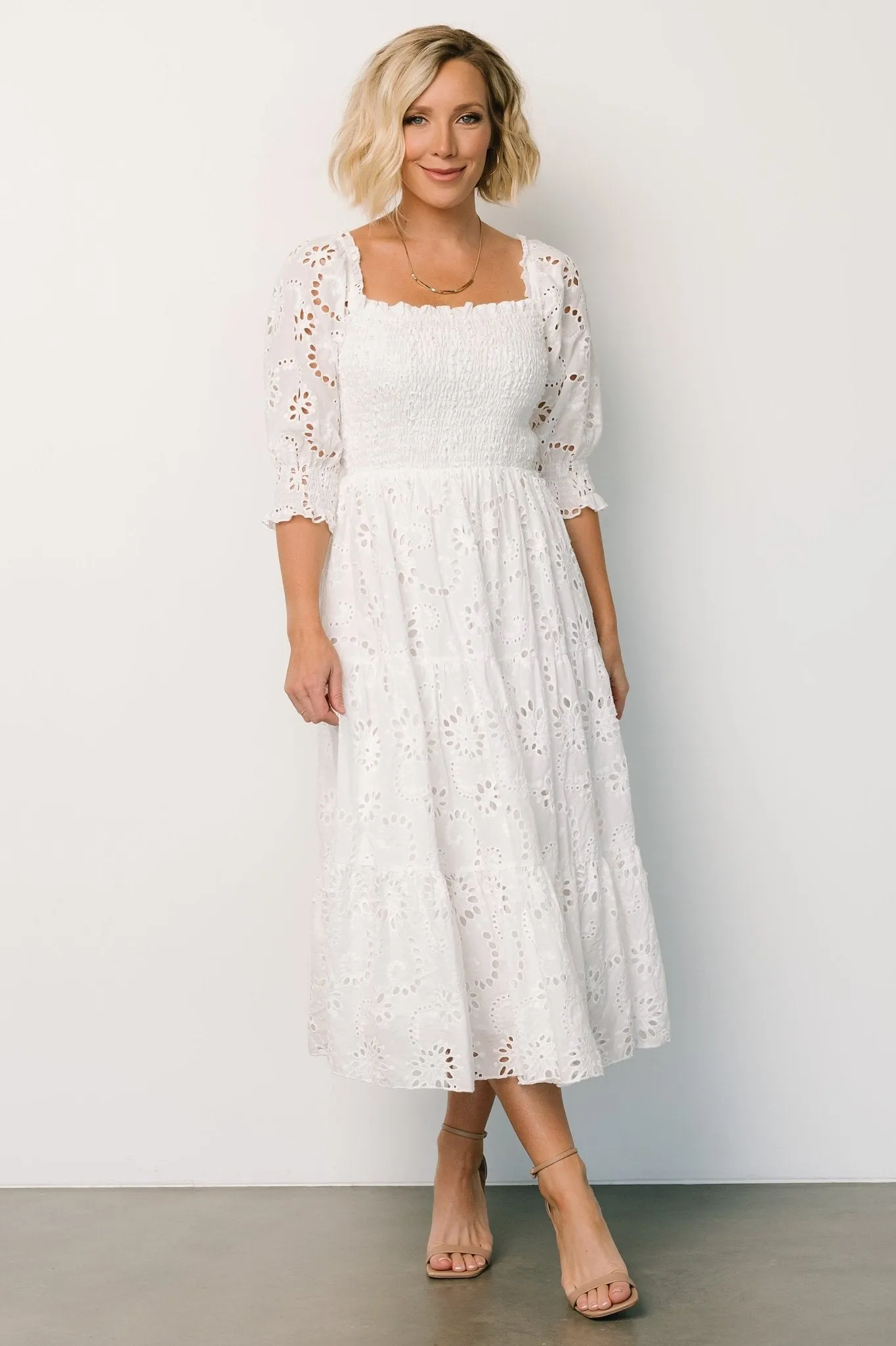 Ella Eyelet Midi Dress | White sold by Baltic Born
