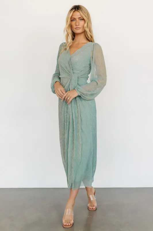 Devlyn Pleated Dress | Blue Sage Shimmer sold by Baltic Born