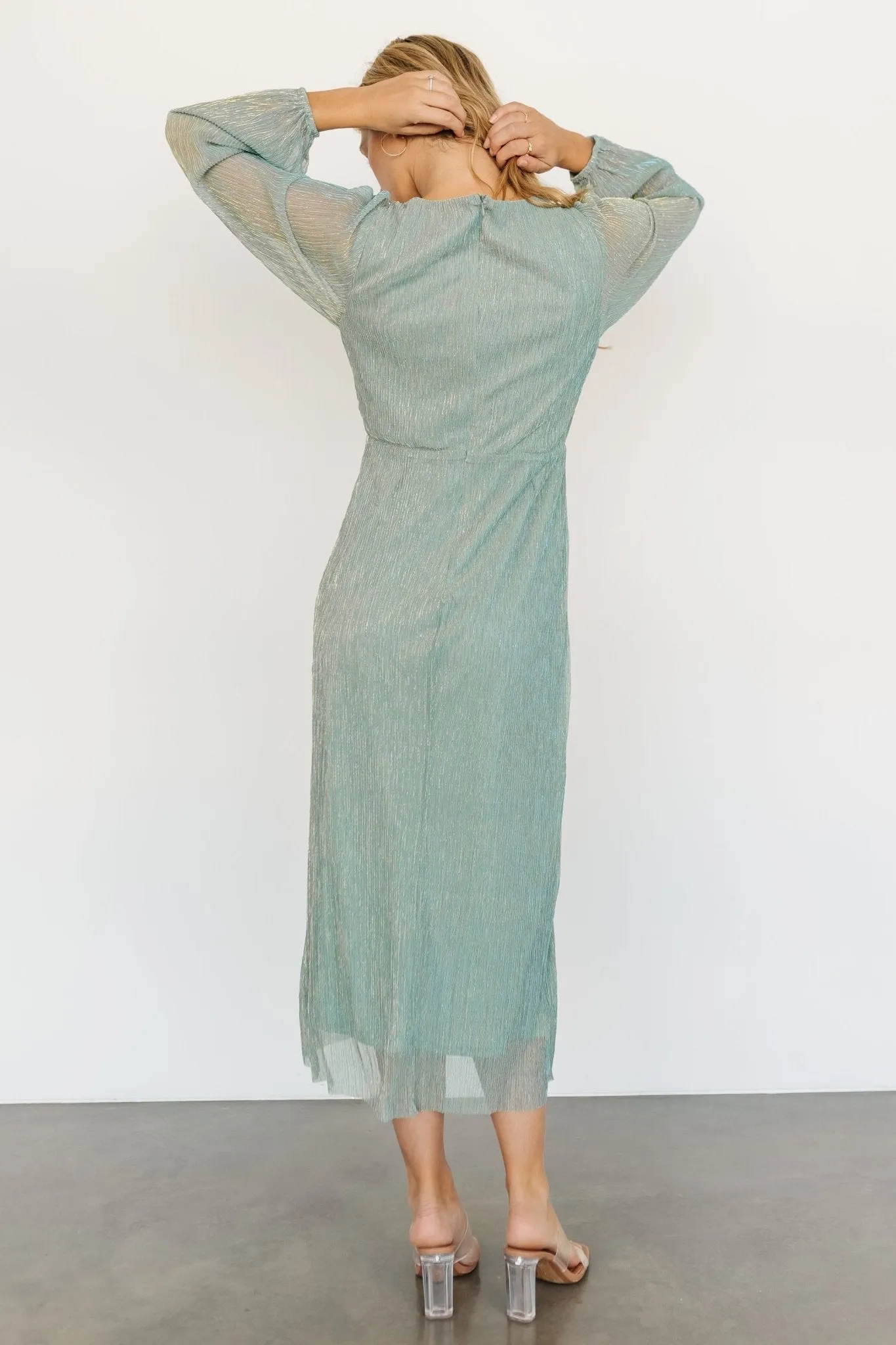 Devlyn Pleated Dress | Blue Sage Shimmer sold by Baltic Born product image thumbnail 5