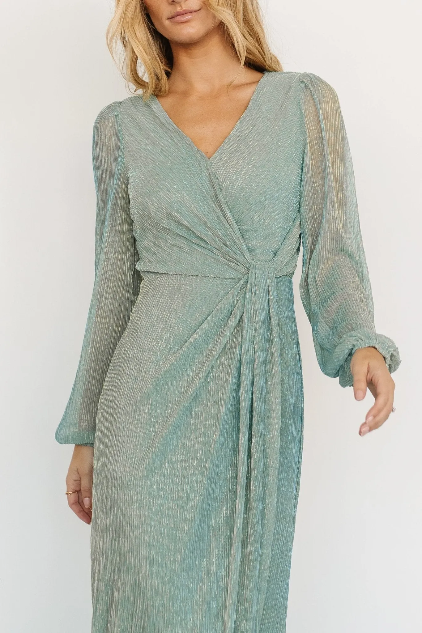 Devlyn Pleated Dress | Blue Sage Shimmer sold by Baltic Born product image thumbnail 2