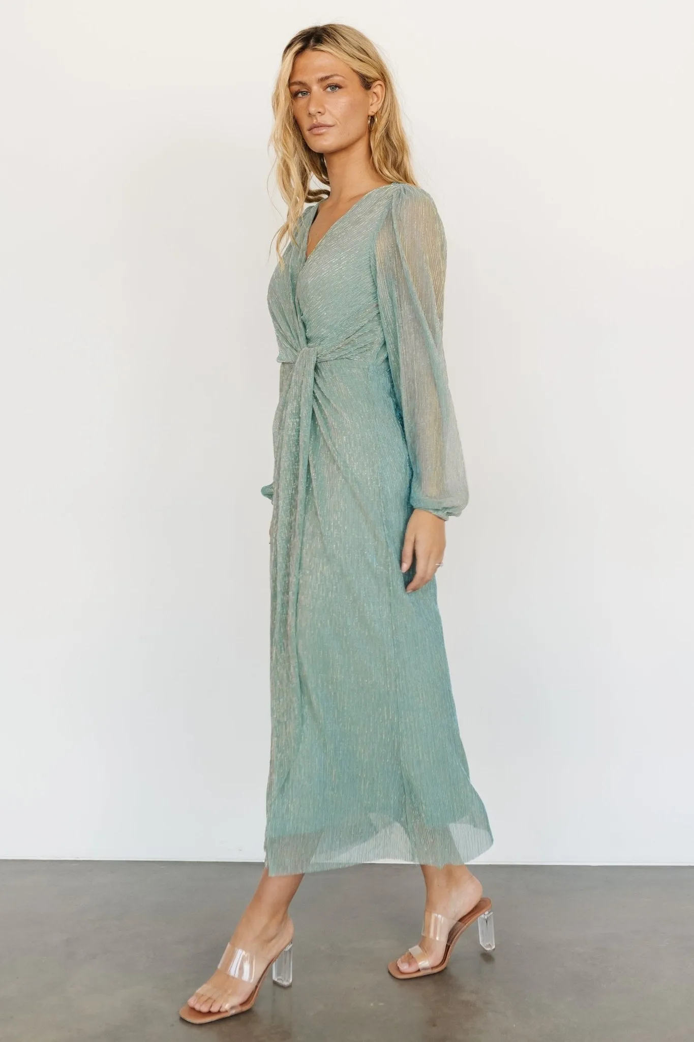 Devlyn Pleated Dress | Blue Sage Shimmer sold by Baltic Born product image thumbnail 3