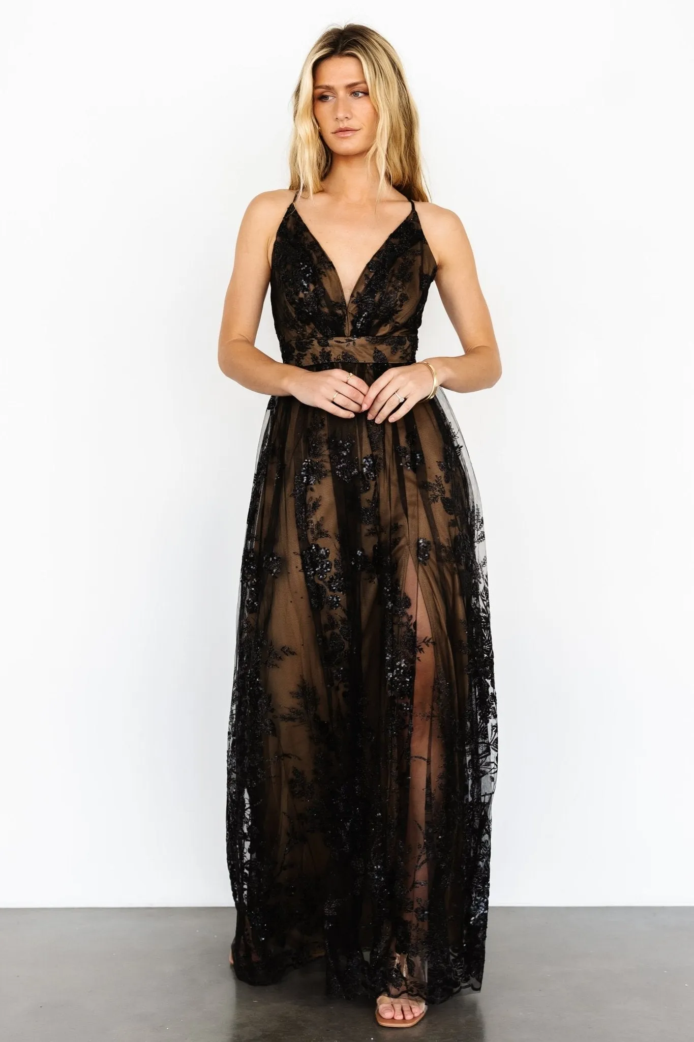 Lucienne Shimmer Maxi Gown | Black + Nude sold by Baltic Born product image thumbnail 5